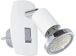 EGLO Steckdosenleuchte "MINI 4 Steckerlampe - Stahl - GU10 - 1X2,8W - IP20", weiß (weiß, chrom), 1, H: 10cm, 1 Stk., Leuchten, Steckdosenspot, Steckdosenstrahler, Schalfzimmerleuchte, L7 x H10 cm, Steckdosenleuchte