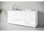 Sideboard OTTO HOME "Kenia, Kommode für das Schlafzimmer/Wohnzimmer", weiß (weiß matt, weiß hochglanz), B:150cm H:69cm T:39cm, Hartfaserplatte, Holzwerkstoff, Kunststoff, Sideboards, Sideboard, Modernes Sideboard mit 3 Schubladen und 4 Fächern, Breite 150 cm