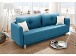 Schlafsofa HOME AFFAIRE "Scandic, B: 219 cm, Liegel. 137x195 cm", blau (petrol), B:225cm H:93cm T:86cm, Zierkissen: 100% Polyester;Struktur ( 100% Polyester), Sofas, Schlafsofa, Bettfunktion, Bettkasten & 2 Zierkissen, Federkern