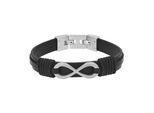 Lederarmband TOM TAILOR "Schmuck Edelstahl Leder Textil Infinity Unendlichkeitsschleife", schwarz (edelstahlfarben, schwarz), Armbänder, Herren, 21,5cm, Edelstahl Leder Textil, Edelstahl, Leder, Textil, Lederarmband
