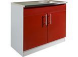 Spülenschrank WIHO KÜCHEN "Kiel", front: burgund, korpus: steel grau, B:100cm H:85cm T:50cm, Schränke, Spülenschrank, 100 cm breit, 50 cm tief, mit Auflagebecken