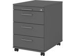 eurokraft pro Rollcontainer, 1 Utensilienschub, 3 Materialschübe, Tiefe 580 mm, graphit