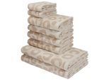 Handtuch Set OTTO HOME "Anna Leopardenmuster, 8-tlg Handtuch-Set, 100% Baumwolle", beige (sand, natur), 8, Frottiervelours, Frottiervelours, Obermaterial: 100% Baumwolle, Handtuch-Sets, Handtuch Set, Duschtücher, Handtücher und Gästetücher, weich, modern, Animal Print, Topseller