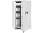 Tresor FRS 93, Feuerwiderstand LFS 60P nach EN 15659, Sicherheitsstufe S 2, Elektronikschloss, 2 Fachböden & 1 ausziehbare Schublade, B 565 x T 450 x H 972 mm, lichtgrau RAL 7035