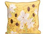 Dekokissen KARE DESIGN "Arbusti, Kissenhülle mit Füllung, 50x50 cm", gelb (gelb, gemustert), B:50cm H:15cm L:50cm, Leinen, Polyester, Dekokissen_Sitzkissen_Kissenhüllen, stützt Kopf und Nacken angenehm und sorgt für erholsamen Schlaf