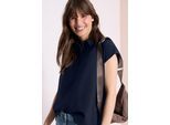 Kurzarmbluse CECIL, Damen, Gr. XXL (46), blau (universal blau), Web, Obermaterial: 76% Viskose, 24% Polyamid, unifarben, regular fit normal, ohne Ausschnitt, Blusen, mit dekorativer Knopfleiste