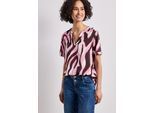 Kurzarmbluse STREET ONE, Damen, Gr. 34, rosa (clouded blush), Stoff, 100% Viskose, gemustert, klassisch normal, Rundhals, Aufschlag, Blusen, mit geschlitztem Rundhalsausschnitt