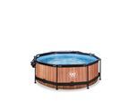 EXIT Wood Pool ø244x76cm mit Filterpumpe und Abdeckung - braun