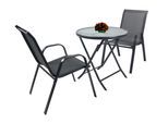 Garten-Essgruppe VCM "3tlg Balkonset Gartenmöbel Stapelstühle Set Sonlas", schwarz (anthrazit), B:70cm T:70cm, Obermaterial: 90% Metall MT. 10% Textilmaterial TEXMAT., Sitzmöbel-Sets, Garten-Essgruppe
