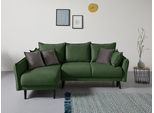 Ecksofa HOME AFFAIRE "Asra L-Form, B: 240 cm", grün (flaschengrün, olivegrün), B:240cm H:95cm T:170cm, 100% Polyester, Sofas, Ecksofa, Bettfunktion, Bettkasten, Taschen & 3 Zierkissen, Federkern