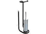 WC-Garnitur WENKO "Universalo", schwarz, B:20cm H:62,5cm L:23cm, Metall, Reinigungsbürsten, WC-Garnitur, integrierter Toilettenpapierhalter und WC-Bürstenhalter