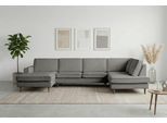 Wohnlandschaft HOME AFFAIRE "Pinto Skandi, 350 cm, U-Form, XXL, mit Ottomanen", grau, B:349cm H:89cm T:206cm, 100% Polyester, Sofas, Wohnlandschaft, mit Keder, Massivholzfüße Eiche geräuchert, Wellenunterfederung