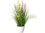 Kunstgras CREATIV GREEN "Blüten-Gras-Mix", bunt, H:46cm Ø:15cm, Kunststoff, Kunstpflanzen, Kunstgras, in weißer Kunststoffschale