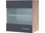 Glashängeschrank FLEX-WELL "Morena", grau (basaltgrau, san remo eiche), B:50cm H:54,8cm T:32cm, Holzwerkstoff, Schränke, Glashängeschrank, (B x H x T) 50 x 54,8 x 32 cm, mit Stollenglastüren