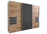 P & B , Graphitfarben, Eichefarben , Holzwerkstoff , 6 Fächer , 6 Schublade(n) Schubladen , 270x208x64 cm , BQ - Bündnis für Qualität, Made in Germany, DIN EN ISO 9001 , Schlafzimmer, Kleiderschränke, Schwebetürenschränke