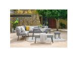 Ambia Garden Dining-Loungeset, Grau, Metall, Kunststoff, Glas, Textil, 5-teilig, Füllung: Schaumstoff, Polyester, 224x220 cm, Loungemöbel, Gartenlounge-Sets