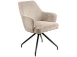 Livetastic Armlehnstuhl Cord, Schwarz, Beige, Holz, Metall, Textil, Pappel, Sperrholz, Drehkreuz, 58x84x63 cm, Sitzfläche 360° drehbar, Esszimmer, Stühle, Esszimmerstühle, Armlehnenstühle
