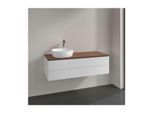 Villeroy und Boch Antao Waschtisch-Unterschrank K22052GF 120x36x50cm, Hahnloch, Waschbeckenplattenfarbe warm walnut, glossy white lacquer