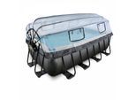 EXIT Black Leather Optic Pool 400x200x122cm mit Abdeckung und Sandfilterpumpe - schwarz