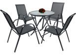 Garten-Essgruppe VCM "5tlg Balkonset Gartenmöbel Stapelstühle Set Sonlas", schwarz (anthrazit), B:70cm T:70cm, Obermaterial: 90% Metall MT. 10% Textilmaterial TEXMAT., Sitzmöbel-Sets