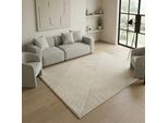 Teppich SEHRAZAT "Rio 1600, auch als Läufer", creme, B:80cm H:7mm L:300cm, Polyester, Teppiche, Teppich, Kurzflor, grafisches Hoch Tief Muster, Wohnzimmer