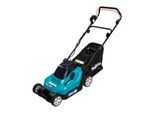 Akkurasenmäher MAKITA "DLM382PM2", blau, B:45cm H:100,5cm T:141cm, Rasenmäher, mit 2 Akkus 18V/4Ah LXT und Doppel-Schnellladegerät