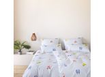 Bettwäsche ELEGANTE "Lovebirds", himmelblau, B/L: 155cm x 220cm, 1 Stk., 1 Stk., Mako-Satin, B/L: 80cm x 80cm, 2, Mako-Satin, Obermaterial: 100% Baumwolle, Bettwäsche, Bettwäsche, angenehmes Hautgefühl