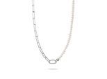 Charm-Kette THOMAS SABO "Charm Club Connect: Perlen und Paperclip mit einem Connect Link" Gr. 45, bunt (silberfarben, weiß), Halsketten, Damen, 45, Perlen Silber 925 (recycelt), B: 16,5mm, Perlen, Silber 925 (recycelt), mit Süßwasserzuchtperle, B:16,5mm