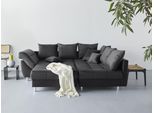 Ecksofa COLLECTION AB "Innsbruck L-Form, B: 247 cm", schwarz, B:247cm H:87cm T:189cm, Microfaser PRIMABELLE (100% Polyester), Struktur (90% Polyester, 10% Polyacryl), Samtvelours (100% Polyester), Luxus-Microfaser Antiklederoptik (100% Polyester), Sofas, Ecksofa, Set: Sofa & Hocker, 3 Zierkissen, Federkern