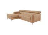 Livetastic , Cappuccino , Leder , Echtleder , Rindleder , Ottomane links, L-Form , 226x169 cm , Made in EU , seitenverkehrt erhältlich, Rücken echt, Armteil links, Armteil rechts ,