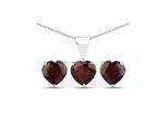 Vira Jewels Schmuck-Set Silber 925 rhodiniert Ohrringe und Halskette mit echtem Granat in Herzform