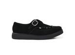 TUK Pointed Creeper Black Suede Monk Buckle Platform Shoes - A8139