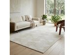 Teppich SEHRAZAT "Nora 5800, auch als Läufer", creme, B:80cm H:10mm L:150cm, Polyester, Polypropylen, Teppiche, Teppich, Kurzflor, grafisches Hoch Tief Muster, Wohnzimmer