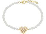Armband AMOR "Herz", gold (gelbgoldfarben, weiß), Armbänder, Damen, 19cm, Silber 925 (Sterlingsilber), Armband, mit Glasperle