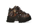 New Rock M-106-C194 Bruine Vlammen Leren Gothic Enkel Plateau Laarzen