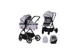 Chipolino Kombikinderwagen Pearl 3 in 1 umbaubar Babyschale Wickeltasche Fußsack grau