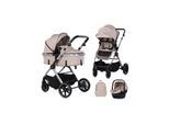 Chipolino Kombikinderwagen Pearl 3 in 1 umbaubar Babyschale Wickeltasche Fußsack hellbraun
