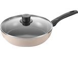 Schmorpfanne BALLARINI "Ledro, mit Deckel", beige, B:28,7cm H:7cm L:47,5cm Ø:28cm, Pfannen, Schmorpfanne, Keramikbeschichtung, recyceltes Aluminium, Thermopoint, Made in Italy