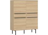 Hochkommode TOM TAILOR HOME, braun (light oak), B:110cm H:143cm T:42cm, Holzwerkstoff, Melamin, Spanplatte, Sideboards, Hochkommode, Highboard, Breite 110 cm,4 Türen,2 Schubladen, viel Stauraum