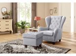Ohrensessel HOME AFFAIRE "Alexander, B: 92 cm, Sitzhöhe: 44 cm", grau (hellgrau), B:92cm H:103cm T:93cm, Samtvelours (100% Polyester);Struktur fein (100% Polyester), Sessel, Ohrensessel, Set: mit Hocker