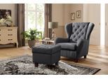 Ohrensessel HOME AFFAIRE "Alexander, B: 92 cm, Sitzhöhe: 44 cm", grau (anthrazit), B:92cm H:103cm T:93cm, Samtvelours (100% Polyester);Struktur fein (100% Polyester), Sessel, Ohrensessel, Set: mit Hocker
