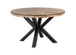 P & B Esstisch, Natur, Schwarz, Holz, Metall, Glas, Altholz,Altholz, Holz, rund, Sternfuß, 130x76x130 cm, Esszimmer, Tische, Esstische, Glastische