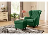 Ohrensessel HOME AFFAIRE "Alexander, B: 92 cm, Sitzhöhe: 44 cm", grün (flaschengrün), B:92cm H:103cm T:93cm, Samtvelours (100% Polyester);Struktur fein (100% Polyester), Sessel, Ohrensessel, Set: mit Hocker
