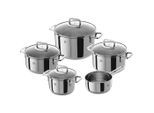 Zwilling Kochtopfset Quadro, Edelstahl, Metall, 5-teilig, 16 cm, 3 L,1,5 L, rund, Messskala, backofengeeignet, rostfrei, hitzebeständig, Kochen, Töpfe, Topfsets