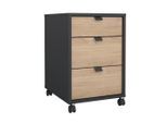 P & B , Grau, Eichefarben , Kunststoff , Holzoptik , 3 Schublade(n) Schubladen , 40.8x60.8x48.2 cm , Büromöbel, Rollcontainer