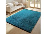 Teppich AYYILDIZ TEPPICHE "SPACE 1900", blau, B:120cm H:7mm L:170cm, Chenille, Teppiche, Teppich, Läufer, Kurzflor, Boho, Vintage, Wohnzimmer
