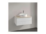 Villeroy und Boch Antao Waschtisch-Unterschrank L19053MT mit Beleuchtung, 2 Auszüge, 800 x 360 x 500 mm, Front ohne Struktur, White Matt Lacquer / Botticino