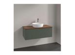 Villeroy und Boch Antao Waschtisch-Unterschrank L31152HL mit Beleuchtung, 1 Auszug, 1000 x 360 x 500 mm, Front mit Struktur, Leaf Green Matt Lacquer / Warm Walnut