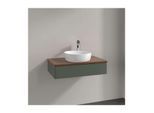 Villeroy und Boch Antao Waschtisch-Unterschrank L08052HL mit Beleuchtung, 1 Auszug, 800 x 190 x 500 mm, Front ohne Struktur, Leaf Green Matt Lacquer / Warm Walnut