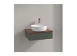 Villeroy und Boch Antao Waschtisch-Unterschrank L07112HL mit Beleuchtung, 1 Auszug, 600 x 190 x 500 mm, Front mit Struktur, Leaf Green Matt Lacquer / Warm Walnut
